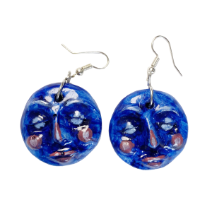 Hand Painted Earrings – Blue Moon Face