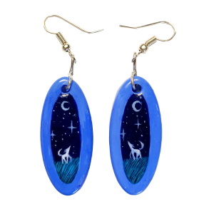 Hand Painted Earrings – Moonlight Wolf