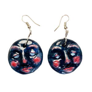 Hand Painted Earrings – Turquoise Moon Face