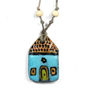 Little Blue & Orange House Necklace